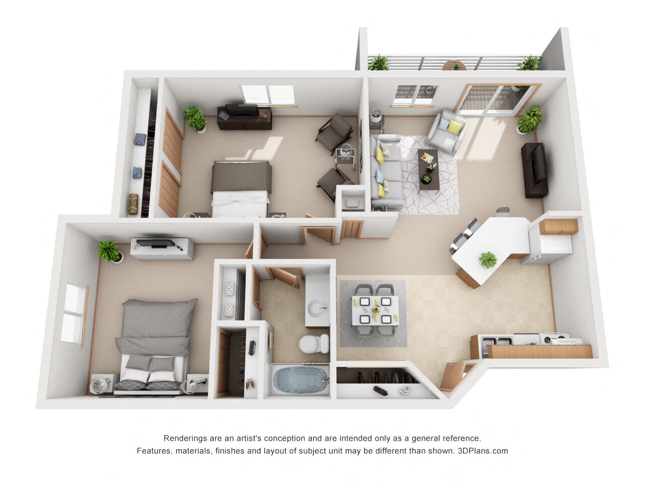 Floor plan for 2 beds, 1 bath, 1100 sqft